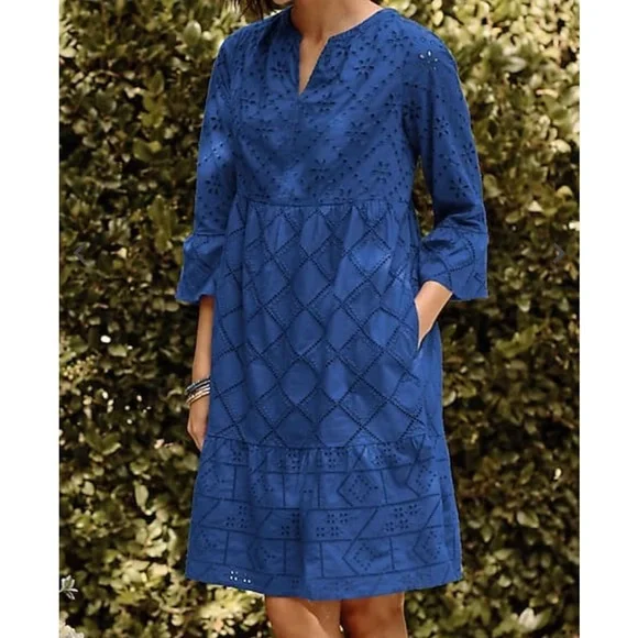 J. Jill | Dresses | Jjill Tiered Royal Blue Eyelet Dress Medium 8 | Poshmark